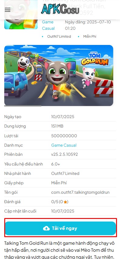 Hướng Dẫn Tải Và Cài Đặt Talking Tom Gold Run Mod APK